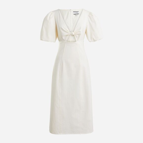 J.Crew Size 24 Cutout Puff Sleeve Sheath Dress In Cotton Twill Ivory Lined NWT - Picture 3 of 16